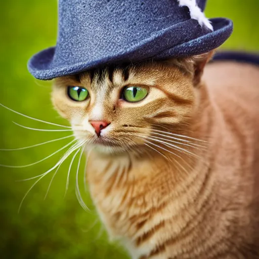 Image similar to a cute cat wearing a hat, photography