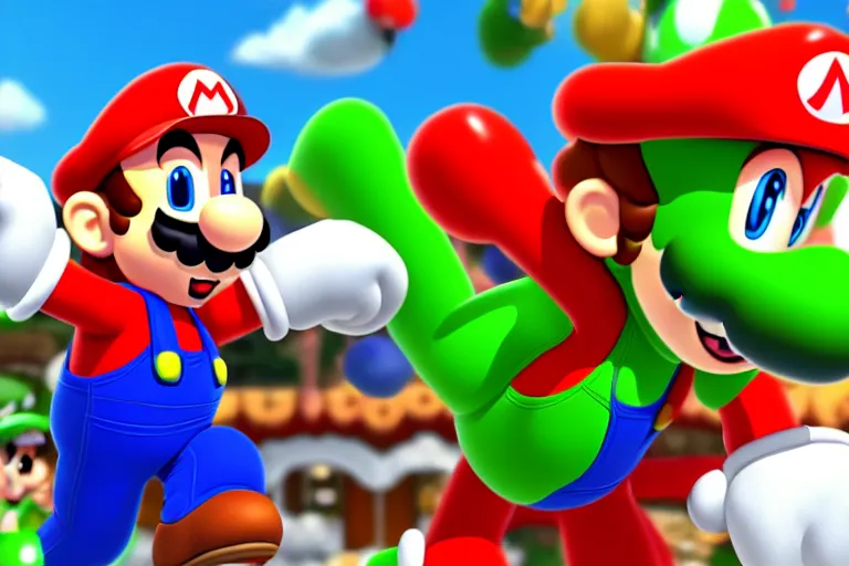 Image similar to a photo of mario punching yoshi in the face, photorealistic, 8 k