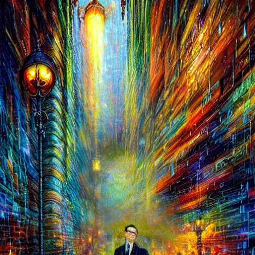 Image similar to John oliver in the rain, artstation, concept art, sharp focus, matte painting, art by Josephine wall