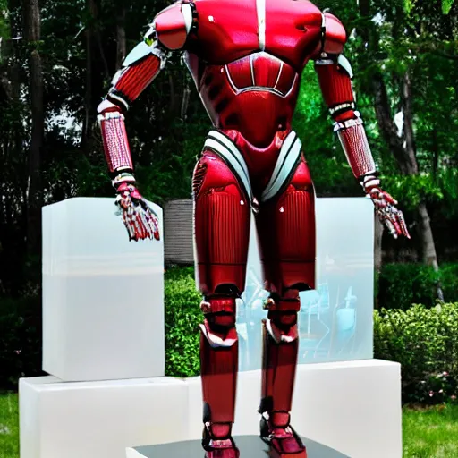 Image similar to a realistic detailed photo of a guy who is an attractive humanoid who is half robot and half humanoid, who is a male android, wrestler finn balor, shiny skin, posing like a statue, blank stare, by the pool, on display, showing off his muscles, humanoid robot, frozen ice statue