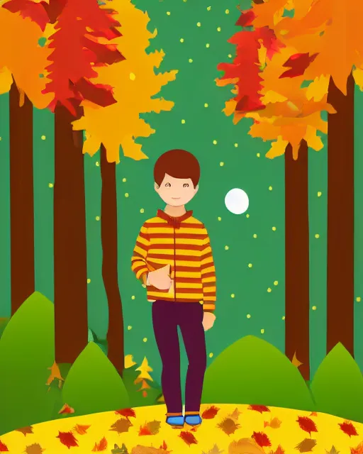 Image similar to autumn hillside boy with camping bag illustration light color