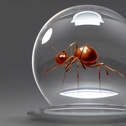 Prompt: an ant trapped in a glass ball, high quality reflections, 3 d render, detailed, 8 k