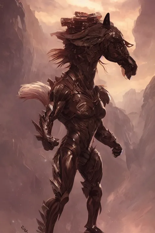Prompt: splash art of a monstrously muscular anthro horse wearing a tactical bodysuit, full body, sci - fi, highly detailed, digital painting, artstation, concept art, sharp focus, illustration, art by artgerm and greg rutkowski and alphonse mucha
