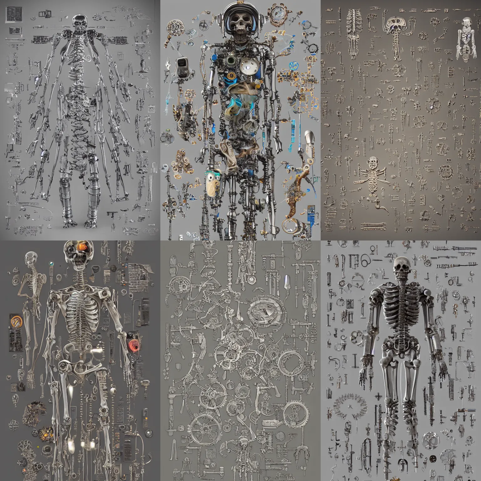 Prompt: epic, translucent, SSS, transparent, xray, vaporwave, flat shaped chrome relief, fossil, mechanic bionic fungus flower cyberpunk cats skeleton mechabot, wires, joints, buttons, gears, dissection relief, by Lorenzo Ghiberti, by Goga Tandashvili, artstation, cgsociety, at Khajuraho, by jonathan ivy, by artgerm