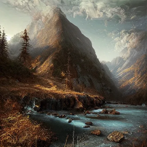 Image similar to michal karcz grunge painting of a beautiful landscape. , modern theme, detailed, elegant, intricate, 4k,