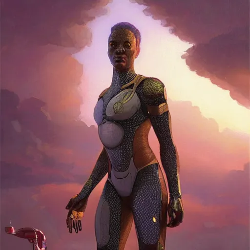 Image similar to highly detailed an african american woman in with the ironman random suit from the future gta v, stephen bliss, unreal engine, fantasy art by greg rutkowski, loish, rhads, ferdinand knab, makoto shinkai and lois van baarle, ilya kuvshinov, rossdraws, tom bagshaw, global illumination, radiant light, detailed and intricate environment