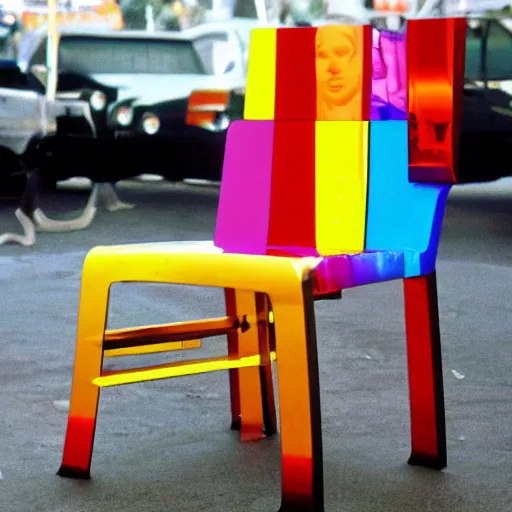 Prompt: Jeff Koons style metal chair