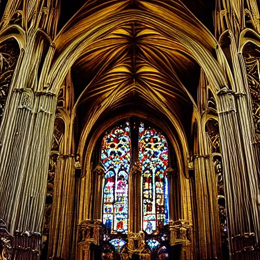 Prompt: “neo gothic fractal cathedral interior, gilded, ornate, opulent”