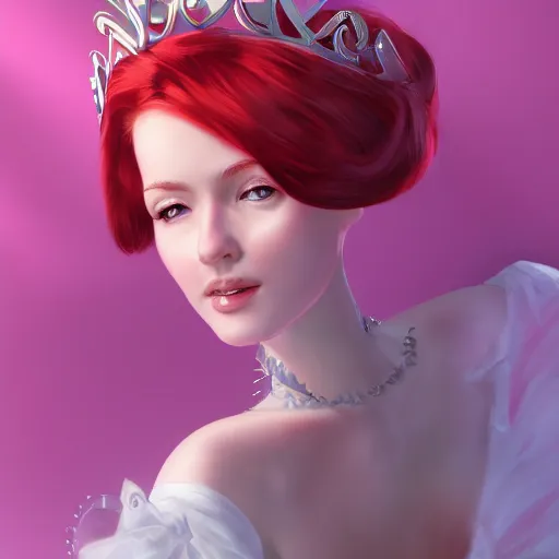Prompt: a woman wearing a princess outfit, full body shot, red hair, highly detailed, digital painting, artstation, concept art, smooth, sharp focus, illustration