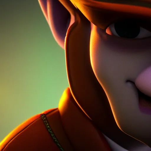 Image similar to closeup portrait of bookmaker sly cunning pixar style animation 3d extremely gloomy lighting, shining light and shadow, atmospheric, cinematic, unreal Engine, 8K