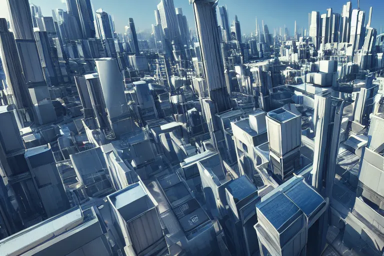 Image similar to rooftop view of a futuristic city highly detailed, photorealistic portrait, bright studio setting, studio lighting, crisp quality and light reflections, unreal engine 5 quality render