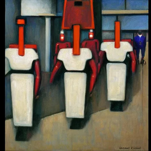 Image similar to robot druids in a grand processional, capital plaza, grant wood, pj crook, edward hopper, oil on canvas