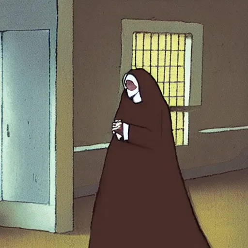 Prompt: nun at a asylum, by alan moore