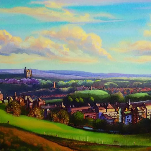 Image similar to beautiful paiting of sheffield by bob ross