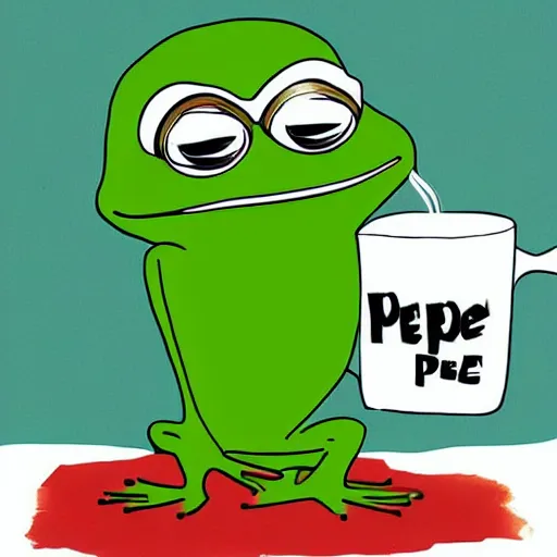 Pepe The Frog Drinking Coffee From A Large White Mug Stable