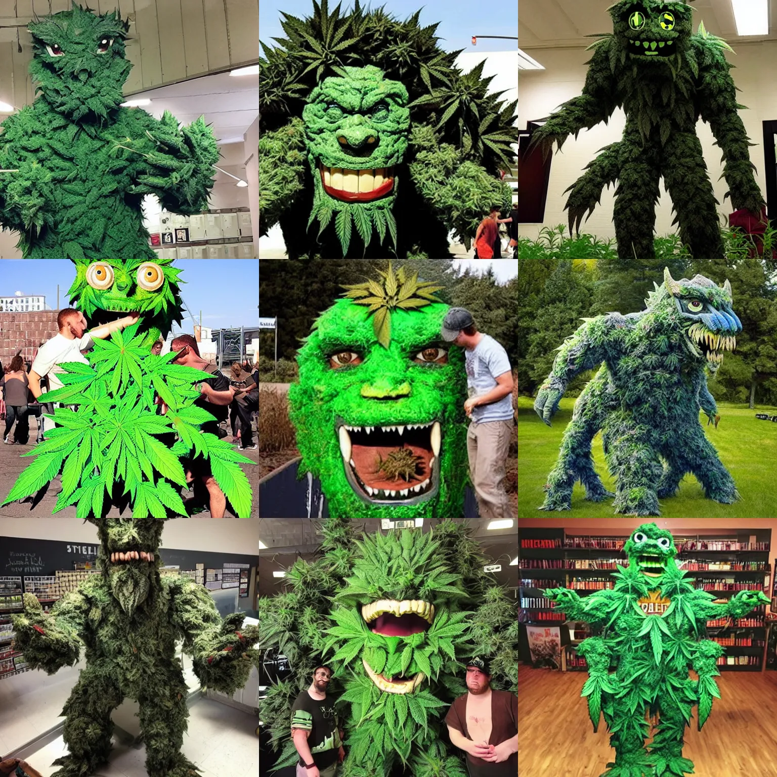 Prompt: a giant monster made out of weed