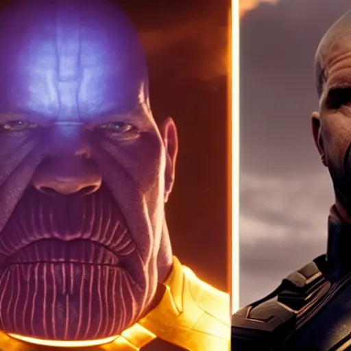 Image similar to drake as thanos, movie still, cinematic lighting