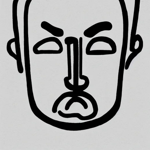 Prompt: hand - drawn minimalistic line portrait of bald man with round face, short beard, small round eyebrows, wide lips and kind blue eyes, black and white, pictogram, ink, pencil