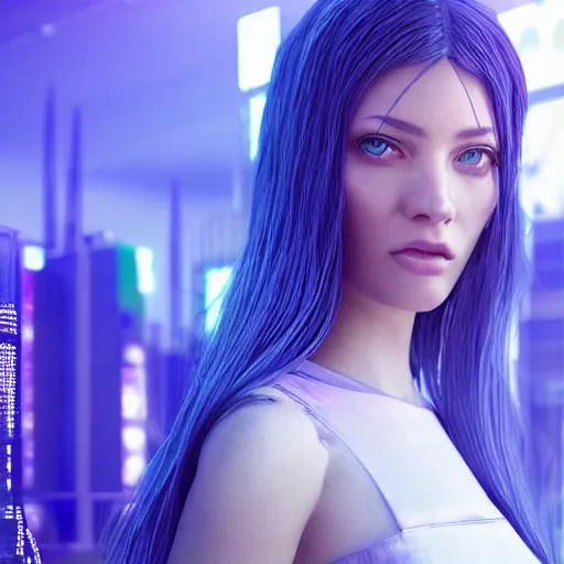Prompt: “hyperrealistic ultra detailed unreal engine 5 RTX raytracing nvidia hairworks render of portrait of the most beautiful girl with blue eyes. She is in heavens cyberpunk greenhouse. futuristic. cinematic. very high detailed. By Charli Amani. By Tsubasa Nakai. Photorealistic render”