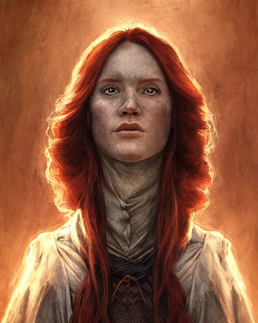 Image similar to the elder scrolls vi, charismatic beautiful rugged female redhead breton mage portrait, illustration, rim light, top light, perfectly shaded, epic, intricate, soft painting, by leesha hannigan, ross tran, thierry doizon, kai carpenter, ignacio fernandez rios