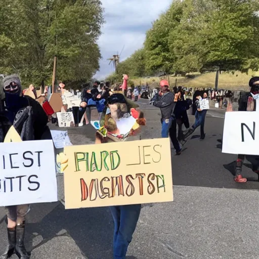 Prompt: cows protesting, holding op signs