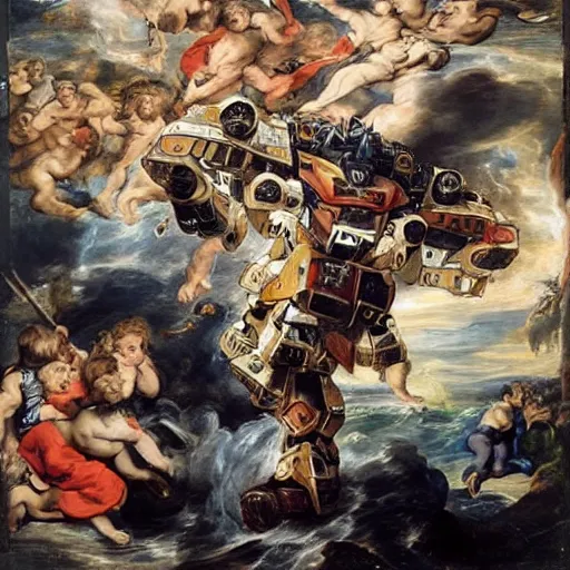 Prompt: peter paul rubens as consequences of wars with mecha gundam invited, random content position, delete duplicate content, photorealistic details content, ultra detailed face structures, incrinate, masterpiece, ultra detailed baroque painting.