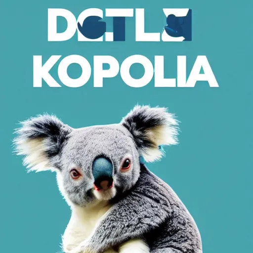 Image similar to Poster for a film about A man and his pet koala, the two characters in foreground, light blue background, minimalist, aesthetic, pinterest, simplistic, film grain, indie film