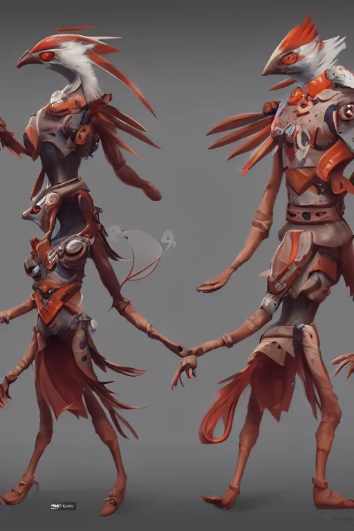 Image similar to Trendy Anthropomorphic bird, MOBA character concept art by Jason Chan and Willian Murai, 8k, unreal engine