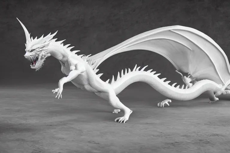 Prompt: the white dragon in the sports arena, octane render, realistic, trending on artstation