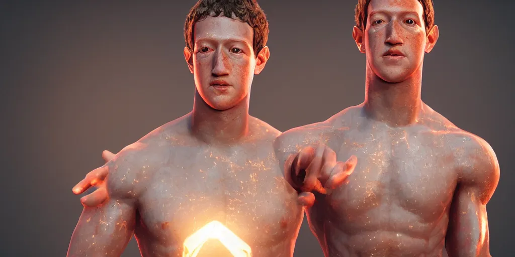 Image similar to professional photograph of a muscular mark zuckerberg as julius caesar, gleaming skin, glowing, sparkling, hyper realistic, digital painting, rendered in unreal 5, octane render, artstation, ambient lighting