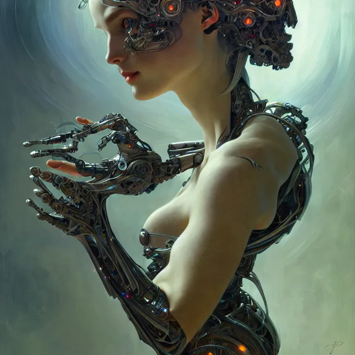 Image similar to organic cyborg, diffuse lighting, fantasy, intricate, elegant, highly detailed, lifelike, photorealistic, digital painting, artstation, illustration, concept art, smooth, sharp focus, art by John Collier and Albert Aublet and Krenz Cushart and Artem Demura and Alphonse Mucha