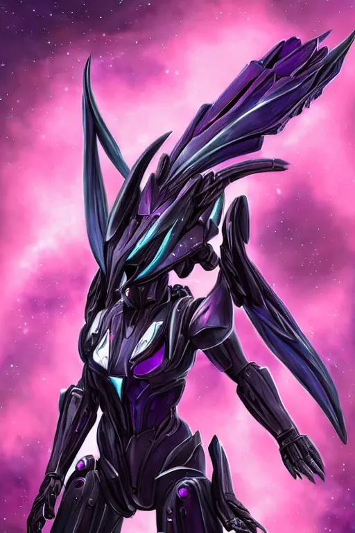 Image similar to cinematic bust shot, cosmic beautiful stunning giant robot mecha hot female dragon goddess, sharp spines, sharp metal ears, smooth purple eyes, smooth fuschia skin, elegant smooth silver armor, nebula size, epic proportions, epic scale, macro giantess, furry art, dragon art, goddess art, giantess art, warframe, warframe fanart, furaffinity, octane