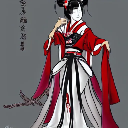 Prompt: beutifull female spider demon wearing a traditional japanese wedding dress