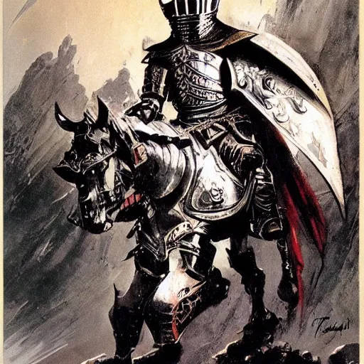 Image similar to a knight in ornate armor by Frank Frazetta,high quality