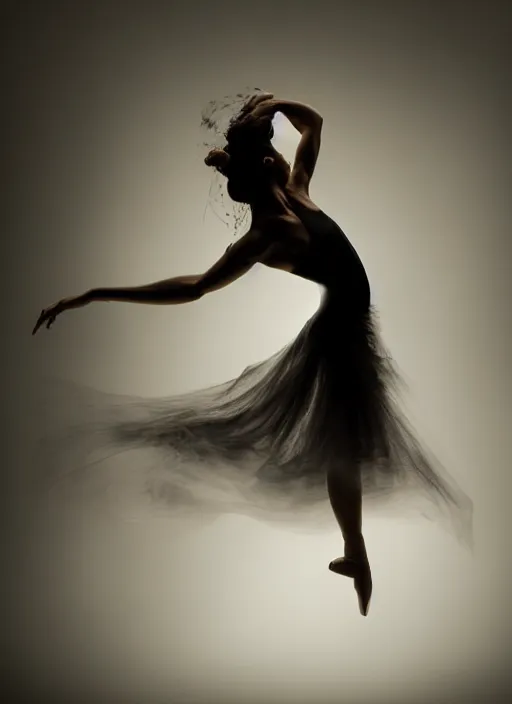 Image similar to a Photorealistic dramatic hyperrealistic render of a glamorous beautiful Female smoke dancer by Ken Brower and Deborah Ory of NYC Dance project,Lois Greenfield,Flowing cloth and smoke,Beautiful dynamic dramatic dark moody lighting,volumetric,shadows,cinematic atmosphere,Octane render,8K