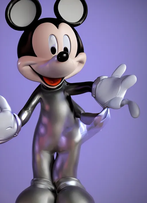 Image similar to stylized shiny latex rubber leather statue full body cosmic eldritch horror made of marble of disney character mickey mouse, perfect symmetrical body, perfect symmetrical face, hyper realistic, hyper detailed, by johannen voss, by michelangelo, octane render, blender, 8 k, displayed in pure white studio room