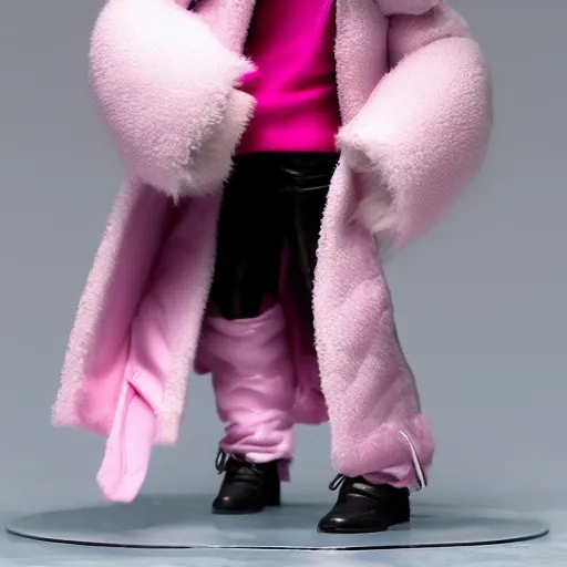 Prompt: magic mushroom, david bowie wearing pink puffy bomber jacket with white fur, nendroid, craig mullins style