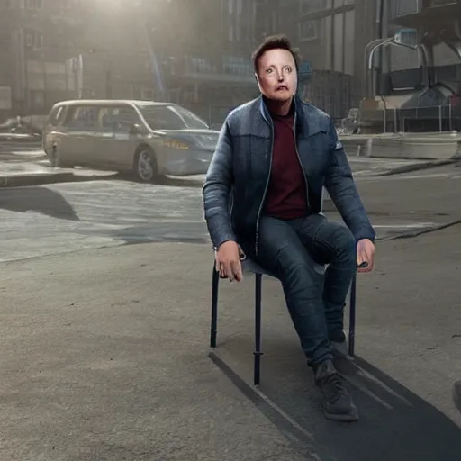 Image similar to portrait of elon musk as a homeless person, ultra realistic photography, highly detailed, photorealistic, octane render, 8 k, unreal engine