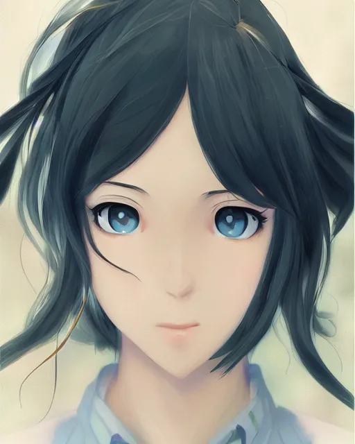 Image similar to a portrait of a teenage girl, moe, kawaii, pretty, lovely, detailed face, digital art by makoto shinkai