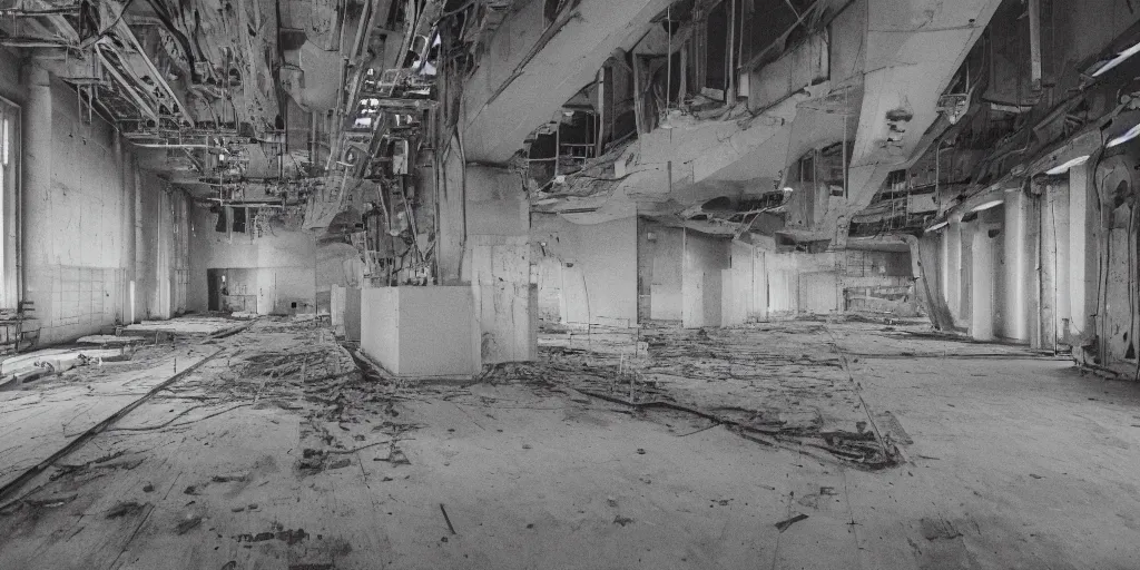 Image similar to A photograph of the inside of the chernobyl nuclear reactor, Kodak TRI-X 400 135mm