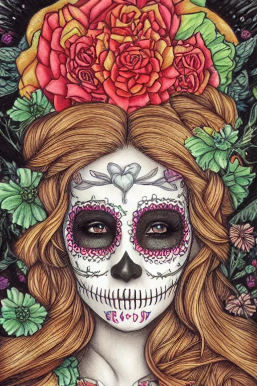 Image similar to Illustration of a sugar skull day of the dead girl, art by chie yoshii