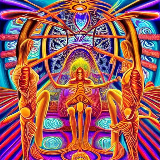 Image similar to alex grey painting of the dmt waiting room