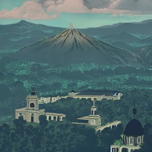 Image similar to A beautiful photo if antigua guatemala from the distance , artstation, Long distance shooting , by Victo Ngai