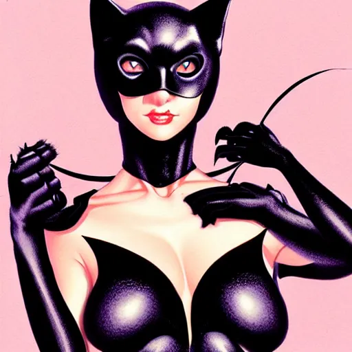 Image similar to portrait of bat woman holding a black cat, confident pose, radiant light, art by peter lloyd 1 9 8 0, airbrush style, art by hajime sorayama,, intricate, elegant, sharp focus, illustration, highly detailed, concept art, matte, sharp focus, illustration, highly detailed, concept art, h 6 4 0