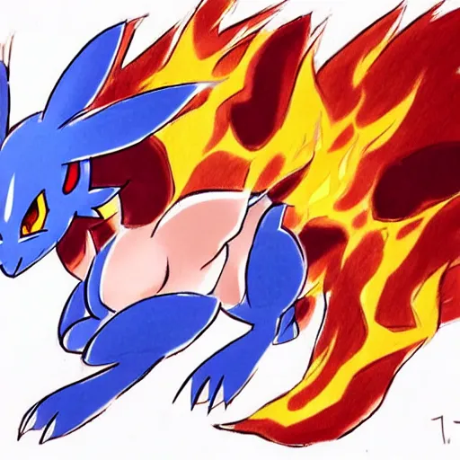 Image similar to never before seen fire type pokemon, illustrated by tokiya and ken sugimori, concept art