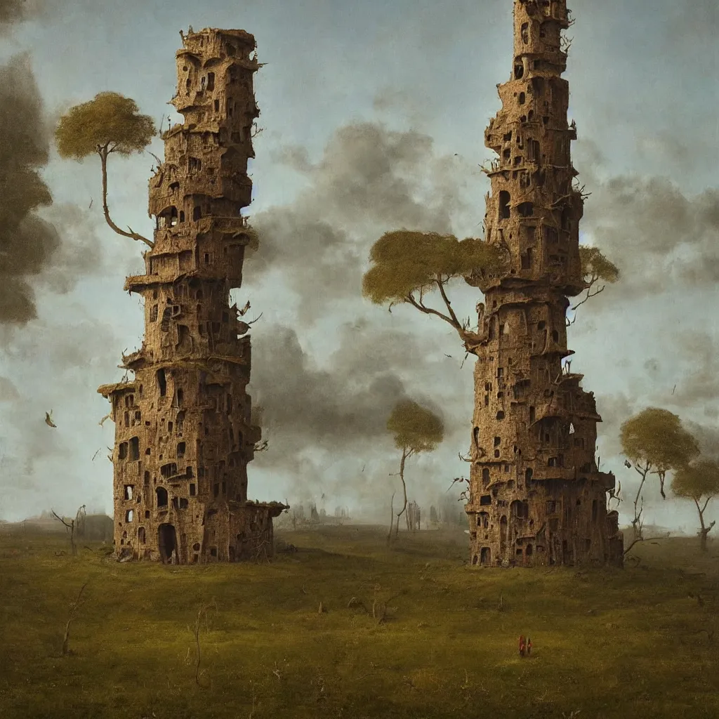 Prompt: a single colorful! simple! fungus tower clear empty sky, a high contrast!! ultradetailed photorealistic painting by franz sedlacek, jan van eyck, simon stalenhag, hard lighting, masterpiece