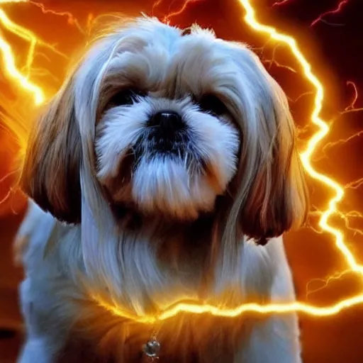 Prompt: Golden Lightning Shih Tzu Powers Arcane Magic