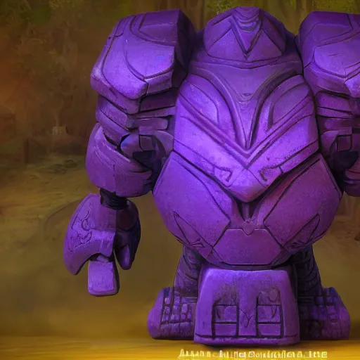 Prompt: purple glow coming off of ancient runic armored golem high detail, artstation, award winning masterpace