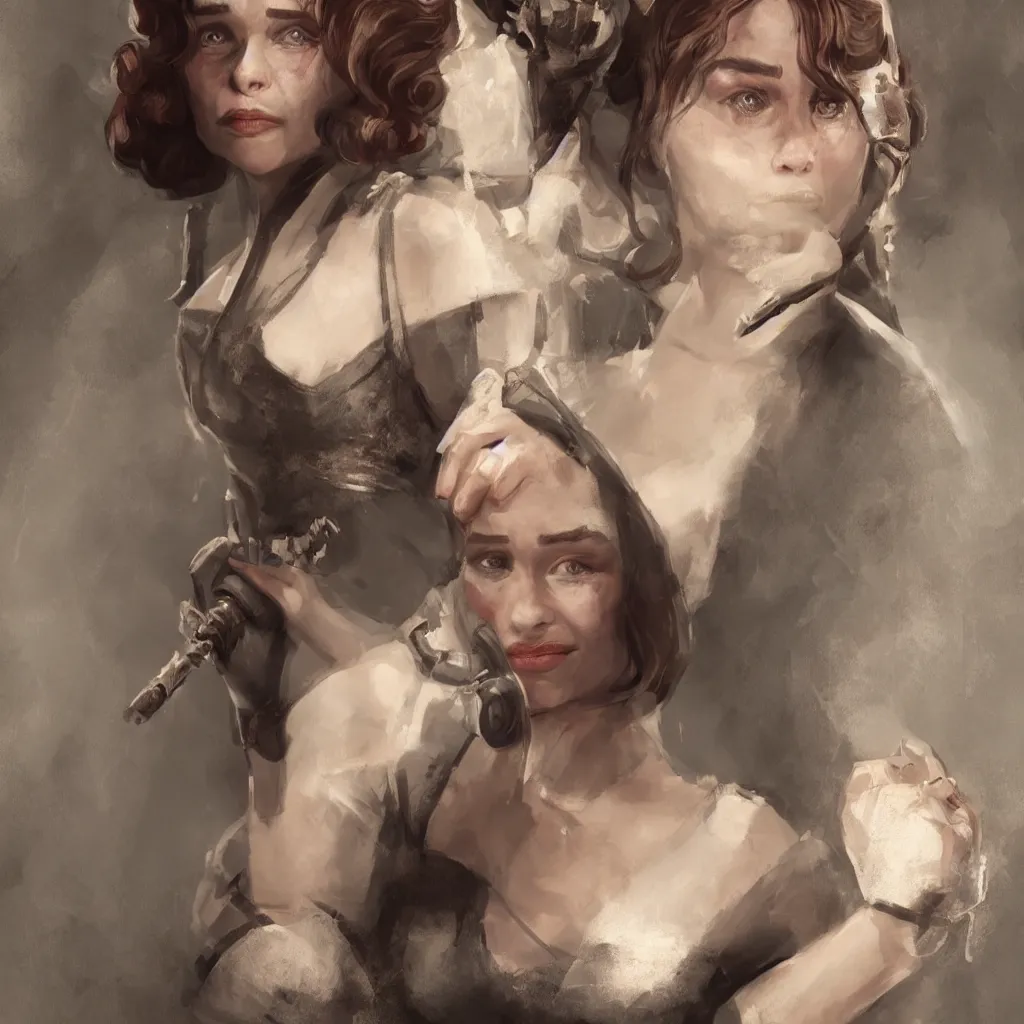 Prompt: realistic portrait of Emilia Clarke as Elizabeth from Bioshock