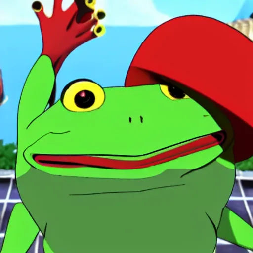 Image similar to frog made out of other frogs, wes anderson, screenshot from pokemon sword and shield